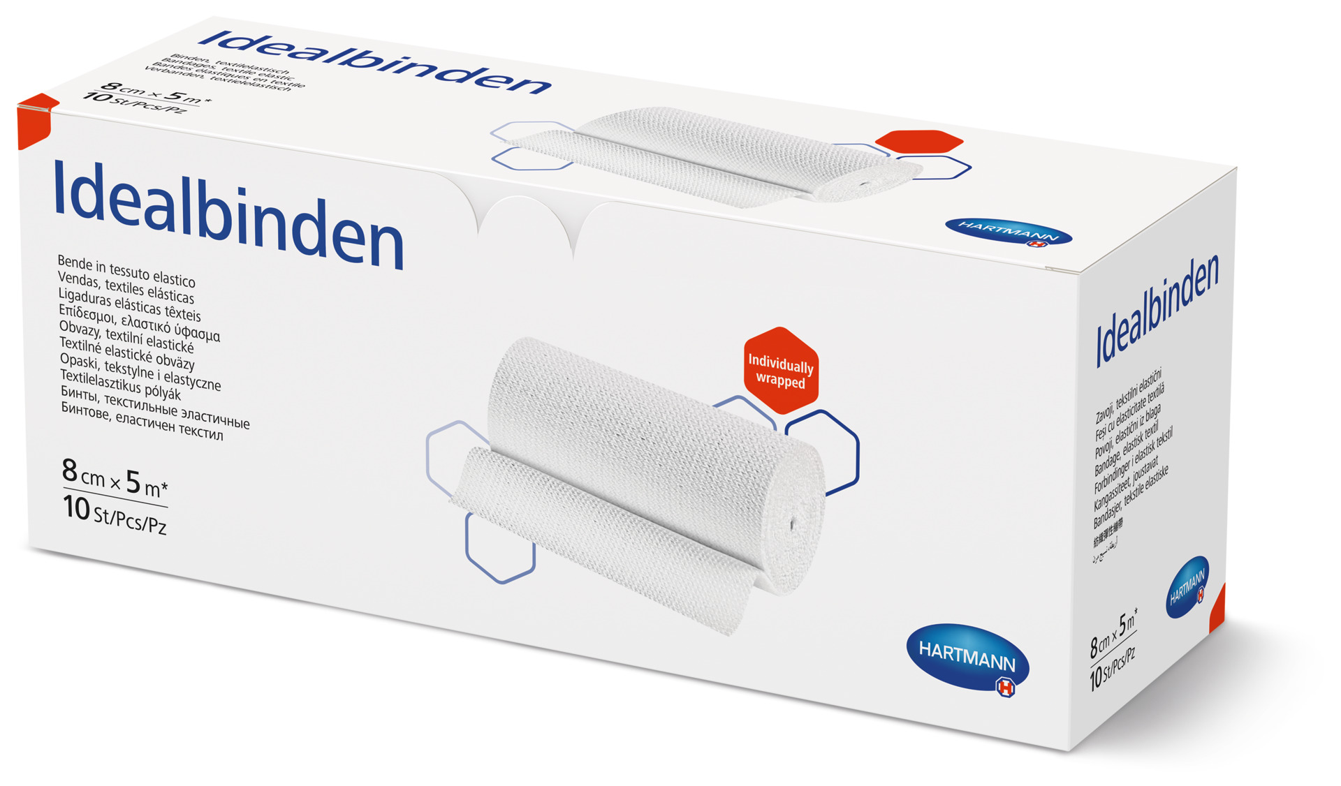 Idealbinden Hartmann - 8 cm x 5 m - ohne Verbandklammern, gedehnt 5 m lang, einzeln verpackt in Folie