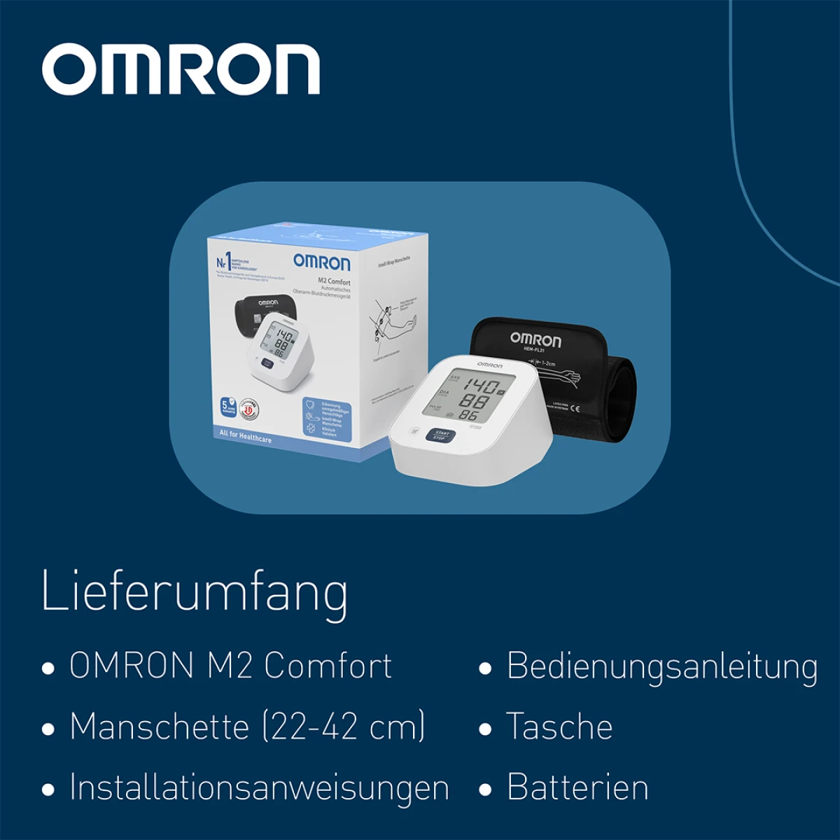 OMRON M2 Comfort Oberarm-Vollautomat-Blutdruckmessgerät - 1 Stück