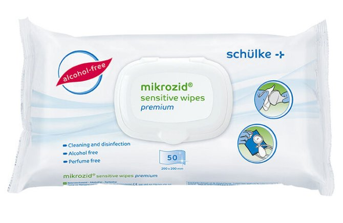 schülke mikrozid sensitiv wipes premium Desinfektionstücher Softpack mit 50 Tüchern