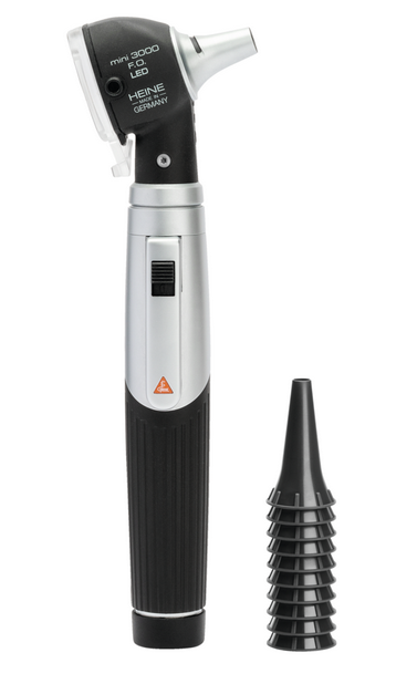 HEINE Otoskop mini 3000® LED F.O, schwarz mit Batteriegriff