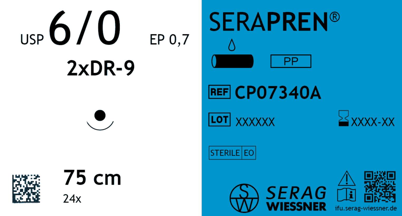 Serag-Wiessner Nahtmaterial SERAPREN blau DSS-13, 50 cm | 4-0, metric 1.5