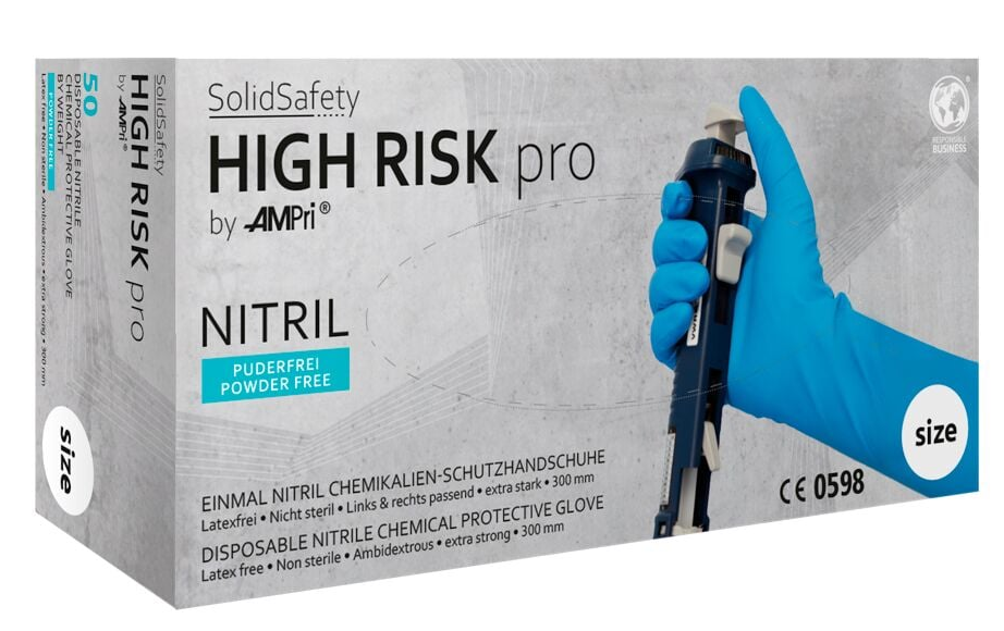 AMPri SolidSafety HIGH RISK Nitril Chemikalien-Schutzhandschue puderfrei M - 50 Stück