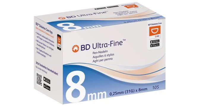 BD Ultra-Fine Pen-Nadeln 31G, 0,25 x 8 mm - 105 Stück