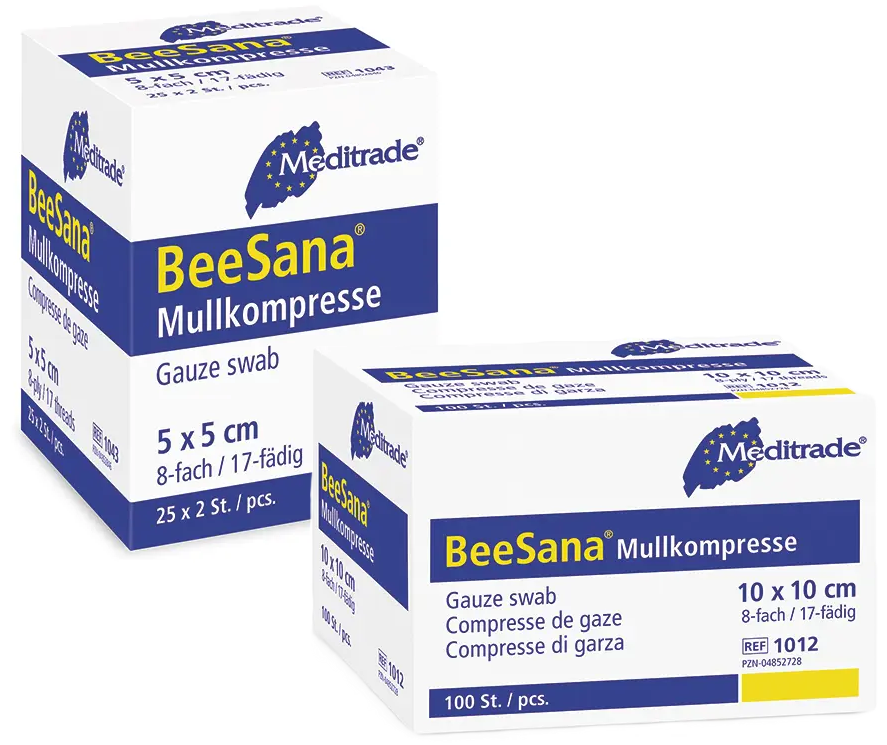 BEESANA Mullkompressen unsteril - 5 x 5 cm - 8-fach - 100 Stück