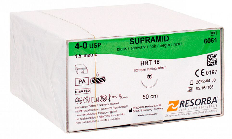 Resorba SUPRAMID schwarz HRT 18, 4-0, 50 cm - 36 Stück