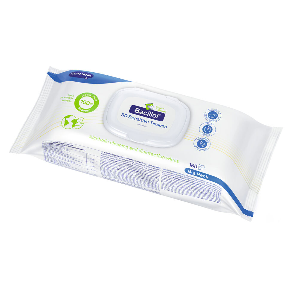 Hartmann Bacillol® 30 Sensitive Green Tissues - 18 x 20 cm - 160 Stück