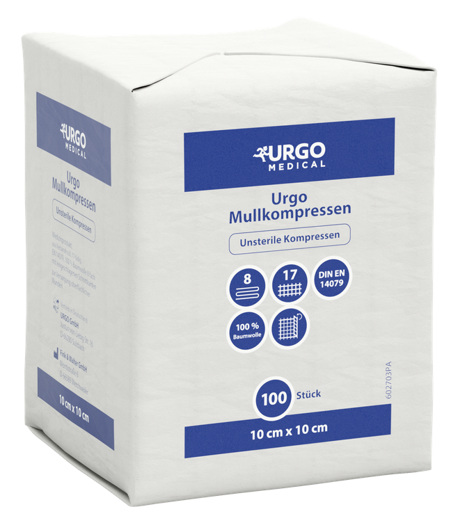 Urgo Mullkompressen unsteril, 7,5 x 7,5 cm, 100 Stück