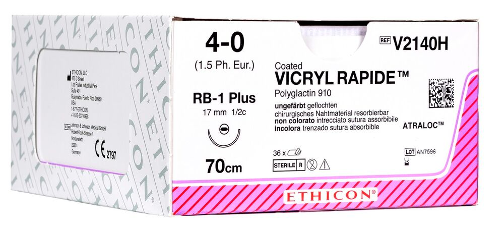 Ethicon Vicryl Rapide ungefärbt - SH-1, 1/2 Kreis, 4-0, 70 cm - 1 Pack  á  36 Stück 