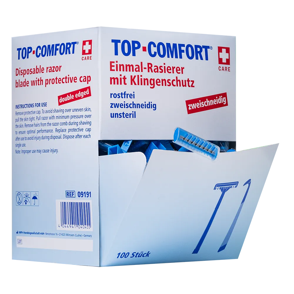 TOP-COMFORT Einmal-Rasierer zweischneidig blau, 100 Stück