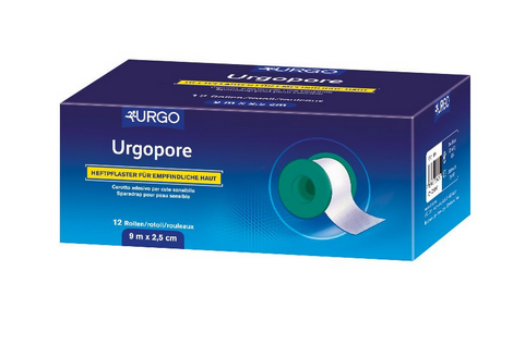 Urgopore Rollenpflaster - weiß - 9 m x 2,5 cm - ohne Schutzring - 12 Rollen