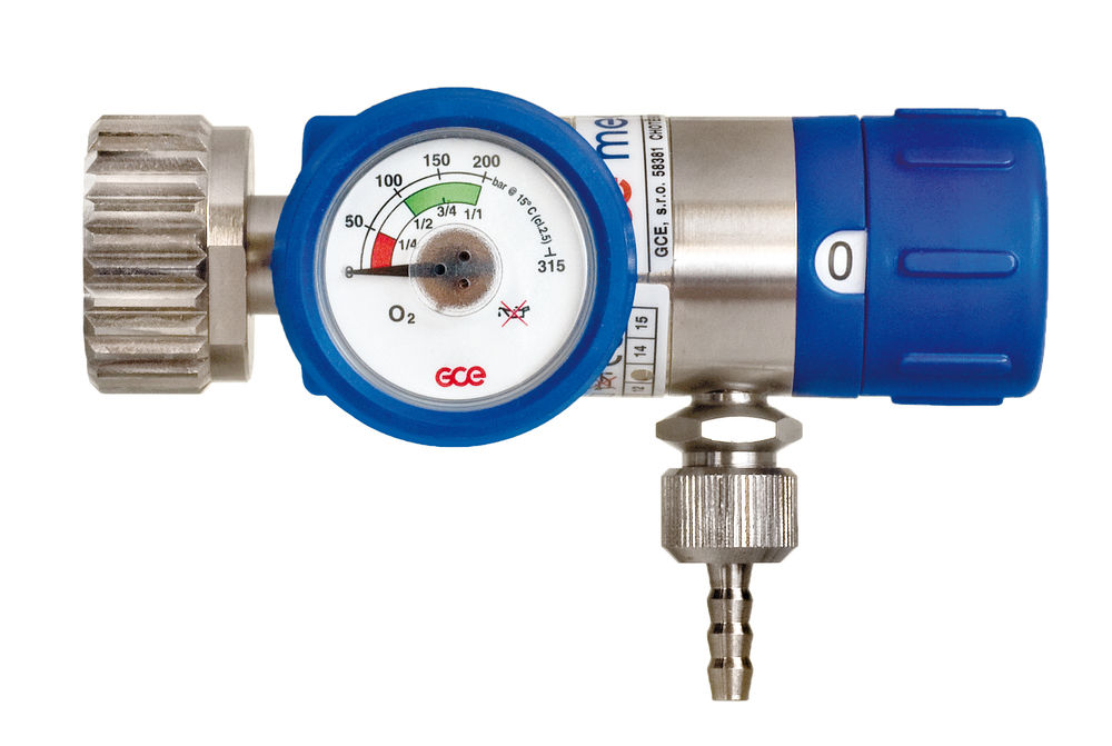 GCE Druckminderer Mediselect 25 O2 mit kurzem Anschlussbolzen für 2-/0,8-Liter-Flaschen - 1 Stück