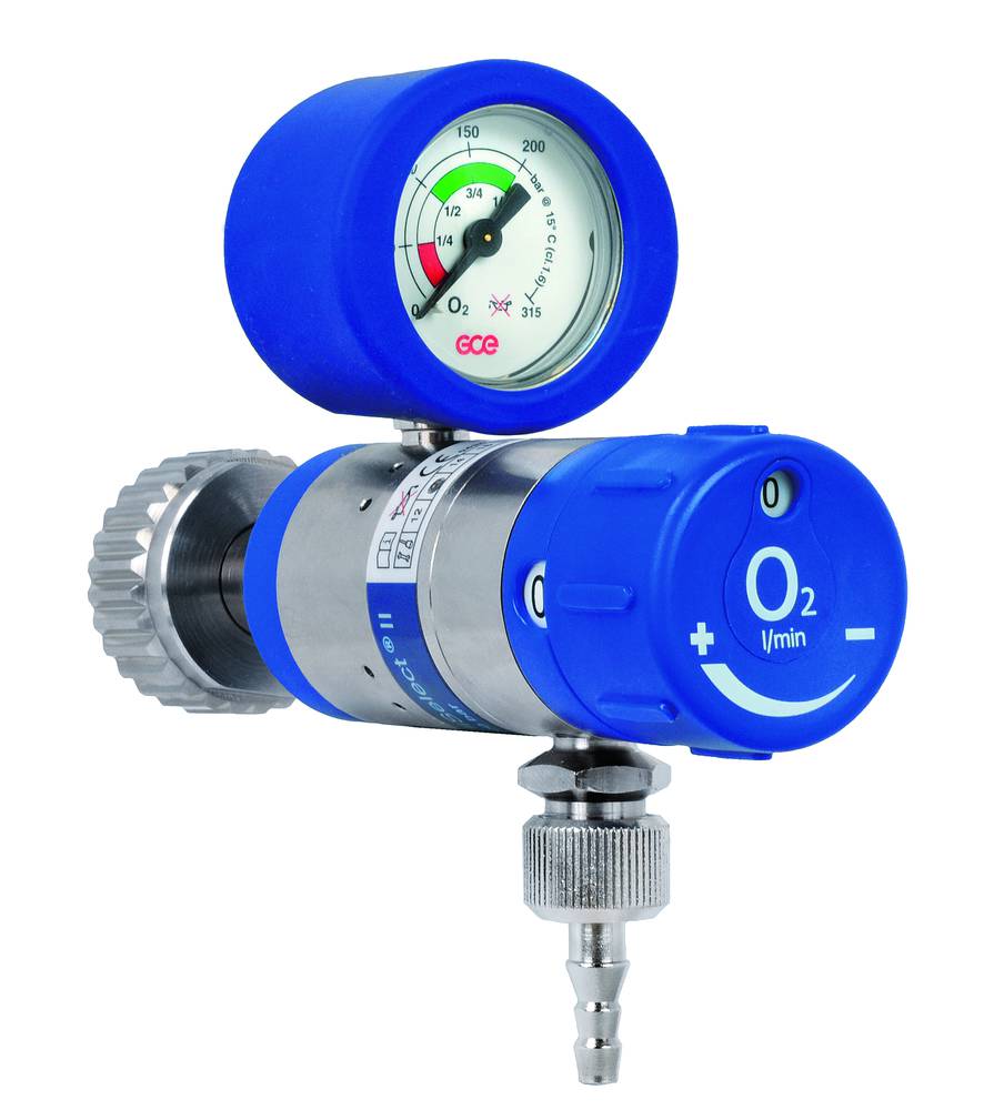 GCE Druckminderer Mediselect 25 O2 mit langem Anschlussbolzen für 10-Liter-Flaschen 