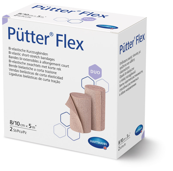 PütterFlex Hartmann - jeweils 1 Binde 8 / 10 cm x 5 m - Duo Doppelpackung, mit Verbandklammern, in Faltschachteln, 2 Stück