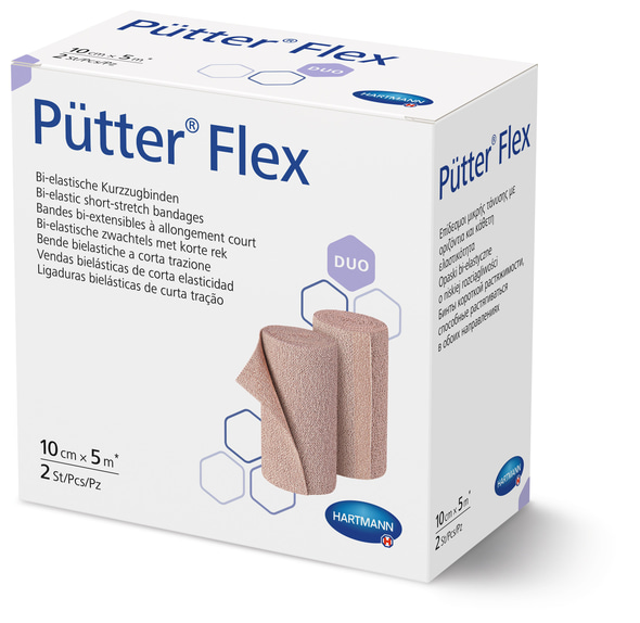 PütterFlex Hartmann - 10 cm x 5 m - Duo Doppelpackung, mit Verbandklammern, in Faltschachteln, 2 Stück