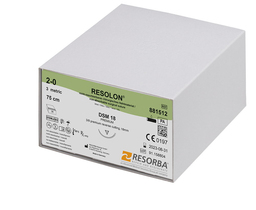 Resorba Resolon blau - 4/0 - metric 1.5 - 45 cm - DS18 - 1 Pack  á  36 Stück