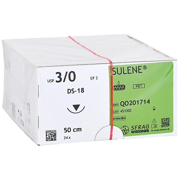 Serag Wiessner Sulene, grün, multifil - DS-18 , Metric 2 , USP 3/0 , 0,50 cm - 24 Stück