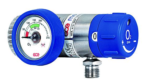 GCE Druckminderer Mediselect 25 O2 mit kurzem Anschlussbolzen für 2-/0,8-Liter-Flaschen - 1 Stück