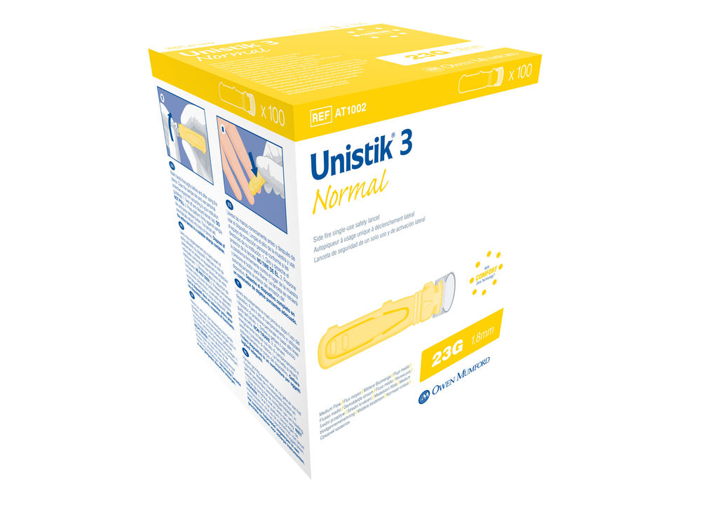 Unistik 3 Sicherheitslanzetten - Unistik 3 Normal gelb, Einstichtiefe: 1,8 mm - 100 Stück