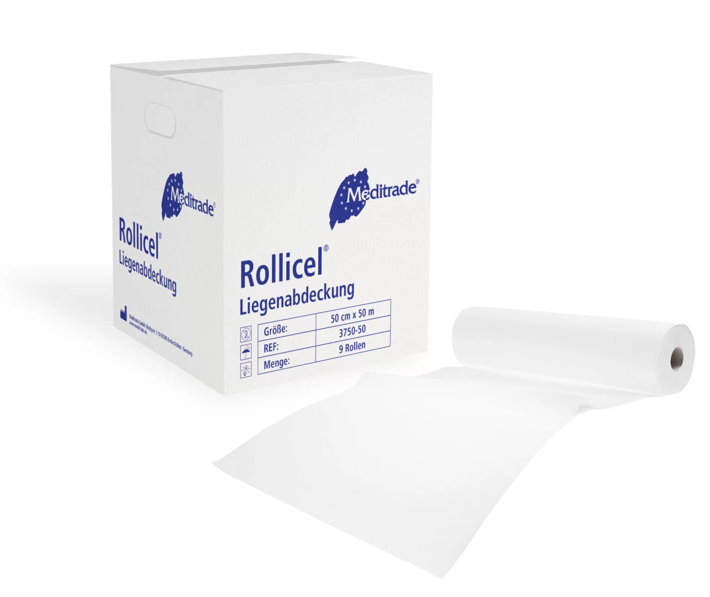 Meditrade Rollicel® Ärztekrepp - 2-lagig - unbeschichtet - 39 cm x 50 m - 9 Rollen