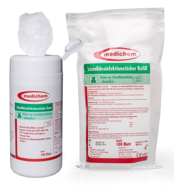 medichem Schnell-Desinfektionstücher, Nachfüllpackung - 100 Tücher