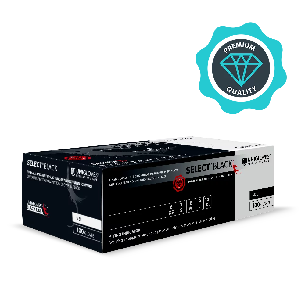 Unigloves - schwarze Latex-Untersuchungshandschuhe Select Black - Gr. M 