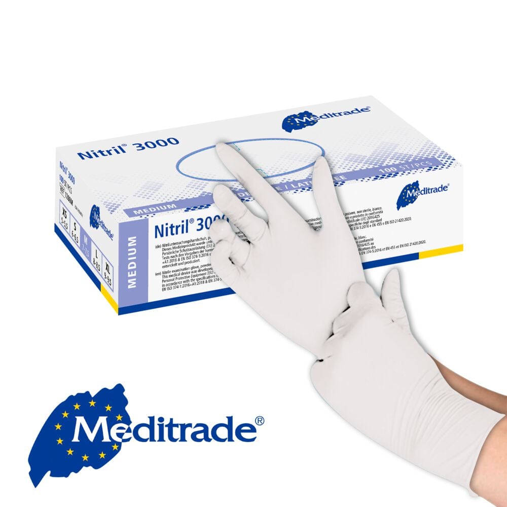 Meditrade Nitril® 3000, weiß - unsteril, puderfrei - Gr. L - 100 Stück