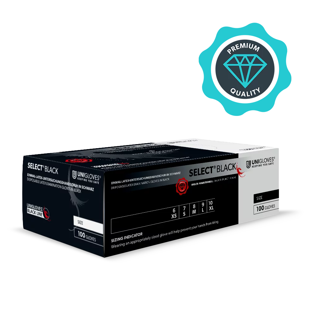 Unigloves - schwarze Latex-Untersuchungshandschuhe Select Black - Gr. S