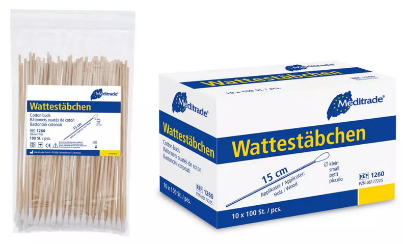Wattestäbchen unsteril 15 cm, kleiner Kopf 2,2 mm - 100 Stück