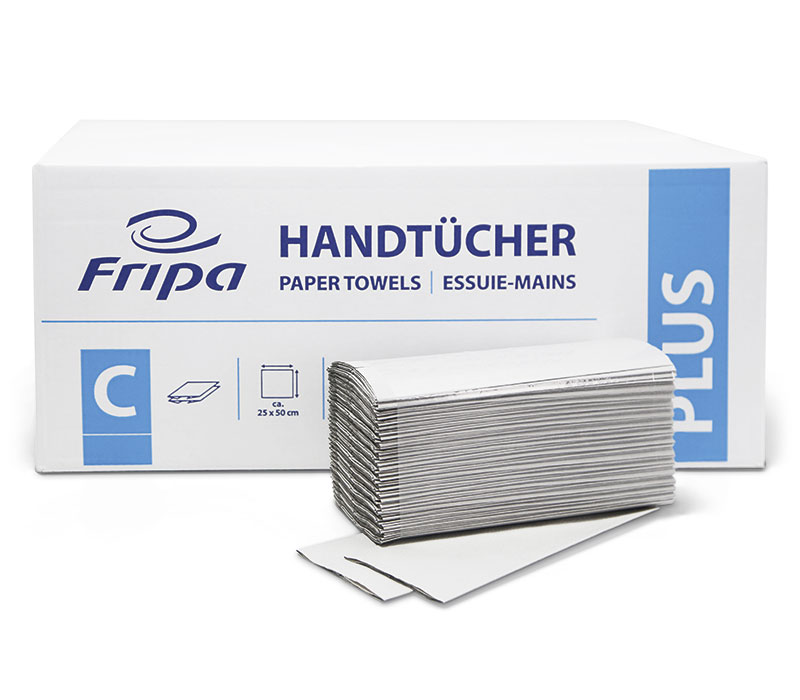 Fripa Handtücher Plus - naturell, 1-lagig C-Falz - 25 cm x 23 cm - 3600 Stück