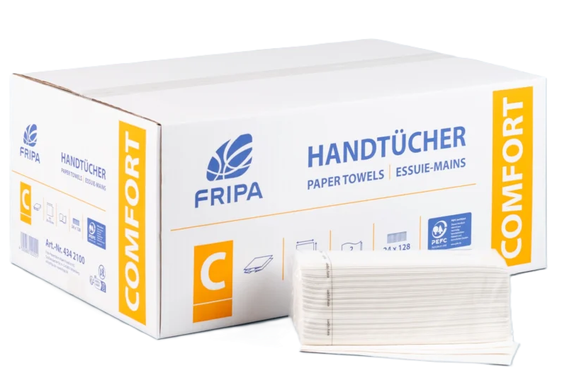 Fripa Papierhandtücher mit Dekorprägung Comfort hochweiß, 25 x 33 cm, C-Falz - 3.072 Stück