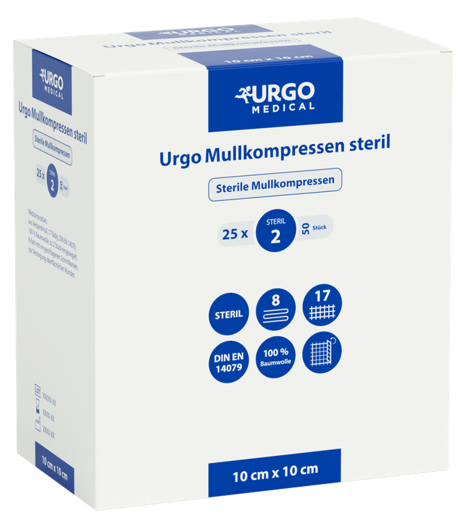 Urgo Mullkompressen steril, 10 x 10 cm, 25 x 2 Stück