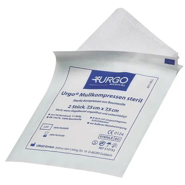 Urgo Mullkompressen steril, 7,5 x 7,5 cm, 25 x 2 Stück