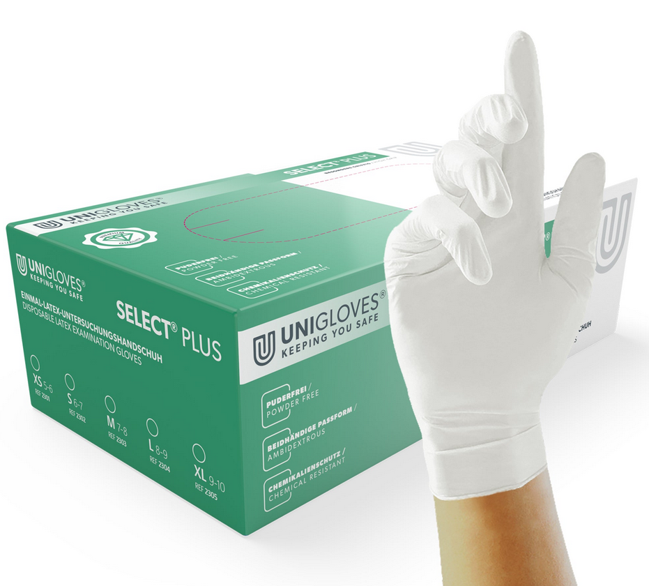 Unigloves puderfreie Latexhandschuhe Select Plus Gr. L - 100 Stück