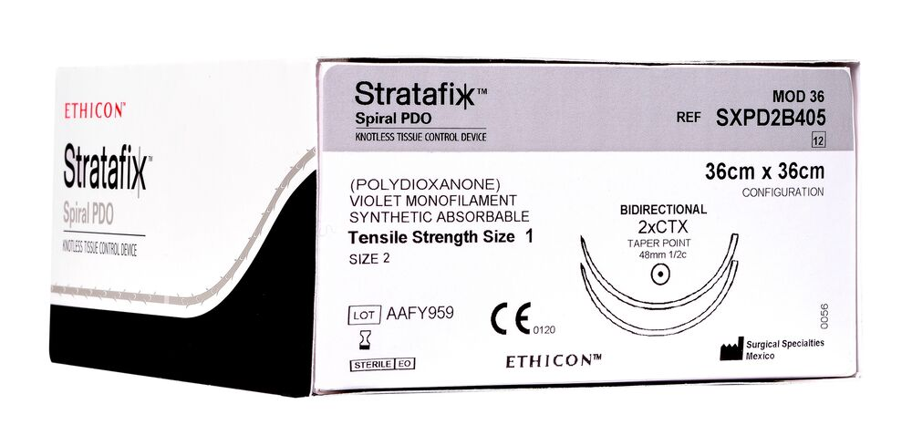 Ethicon STRATAFIX™ Spiral PDO bidirektional selbstsicherndes Nahtmaterial - 2 x CT1 - 1, 60 cm - 1 Pack  á  12 Stück - Produktbild 1