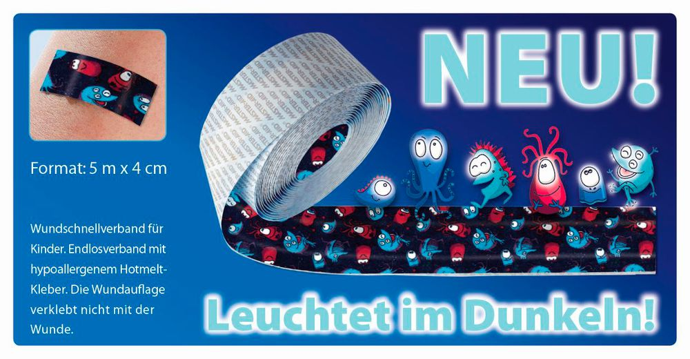 Trusetal MAXI color Wundschnellverband Monster, leuchtet im Dunkeln